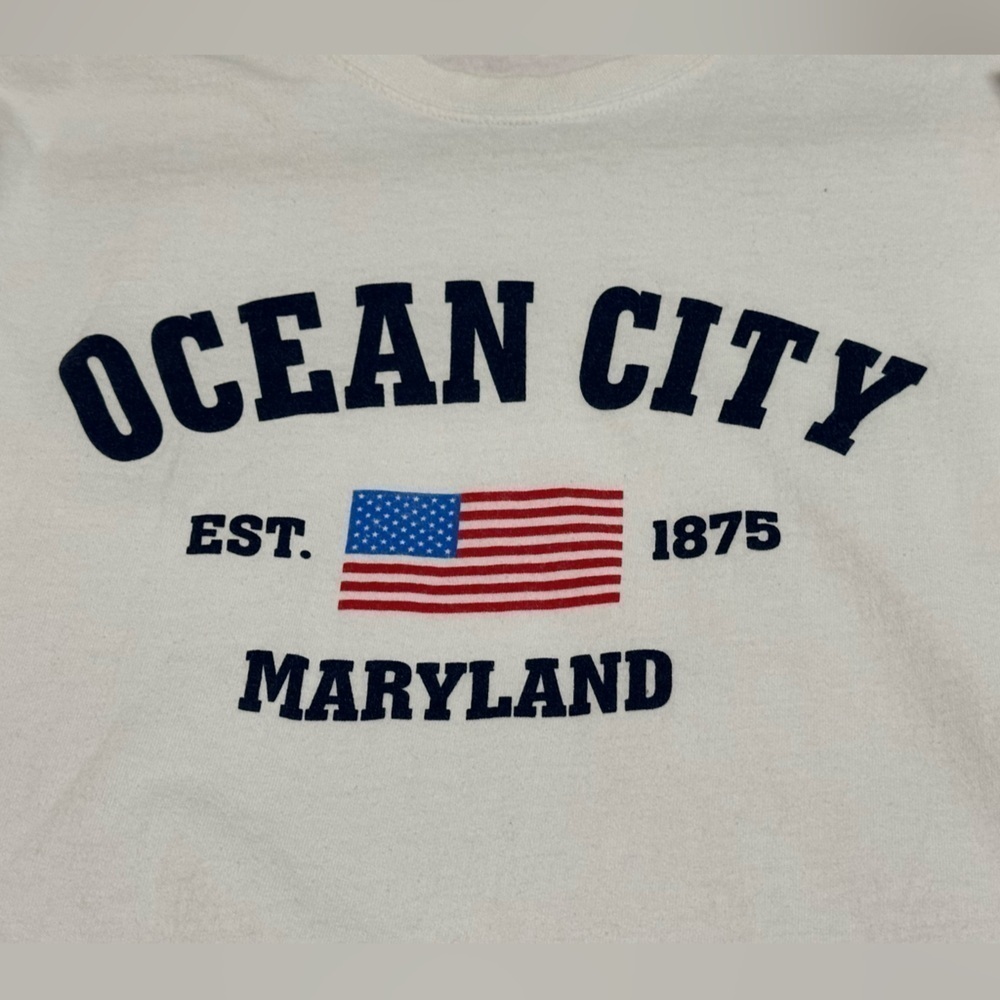 Men’s tee with Ocean City Maryland Established 1875 decal. Size L/XL